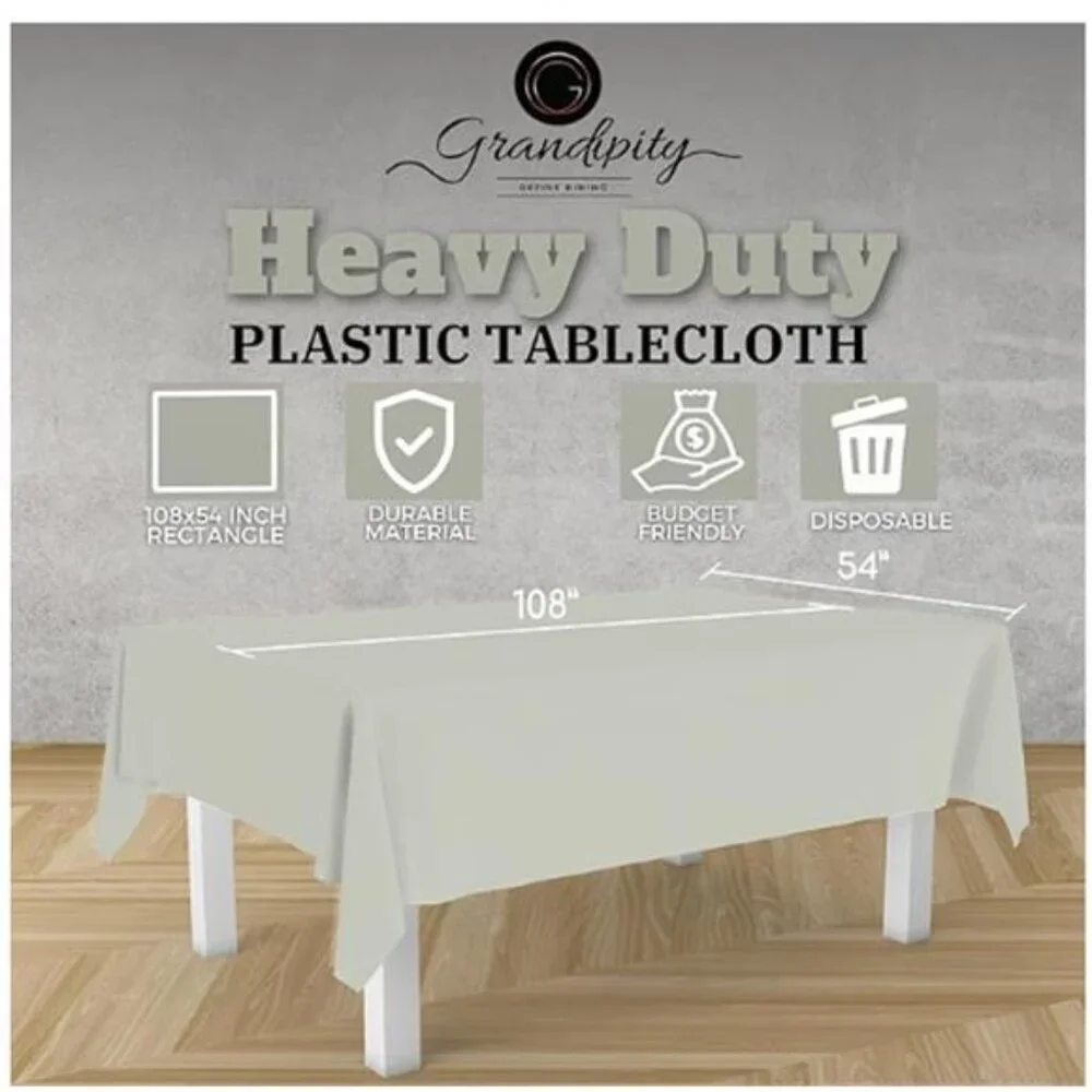 Grandipity Light Grey 12 Pack Premium Disposable Plastic Tablecloth 54